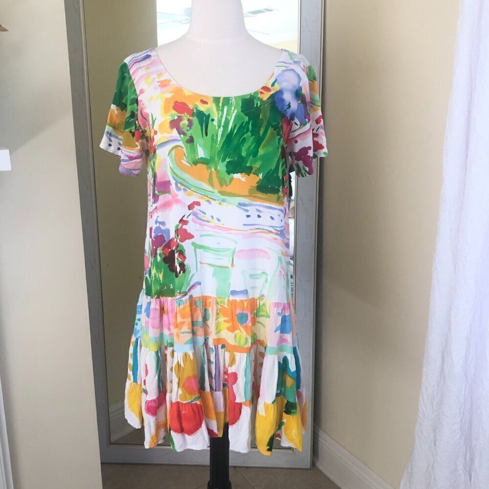 Vintage Jams World Hattie Dress Floral Ruffle Hem Size XS ROOMY Artsy